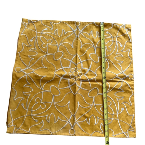 Accent pillow cover yellow with white embroidery  design 23X23” new no tags - Picture 5 of 10